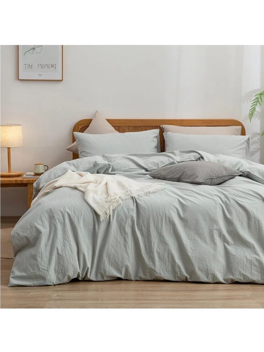 NEW BESTOUCH Duvet Cover Set 100% Washed Cotton Linen Feel, 3 PCs. Grey, King